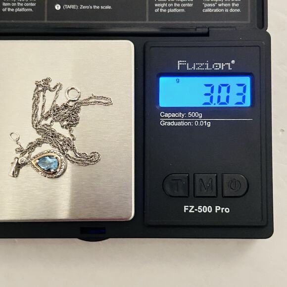 Sterling Silver Pendant Blue Stone 14k Gold Accent 16 Inch Chain Dainty Petite - Picture 9 of 11